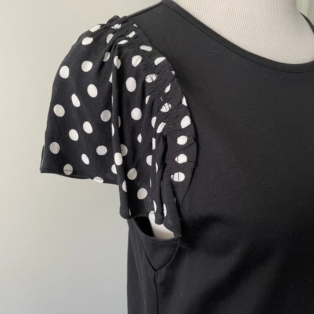 New! KATE SPADE Black Polka Dot Sleeve Top Size Large NWOT